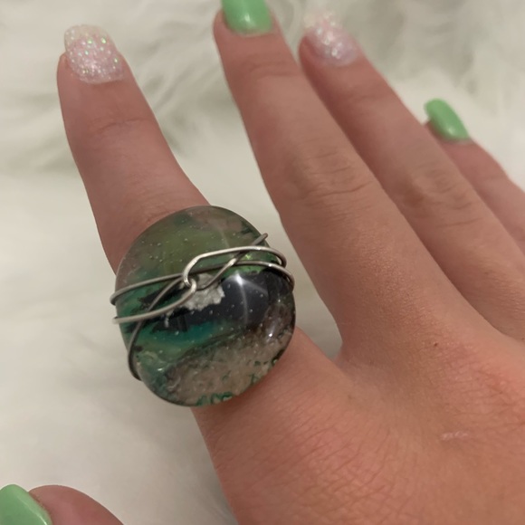 Handmade Sterling Silver and Green Glass ring S 7 - Picture 6 of 6